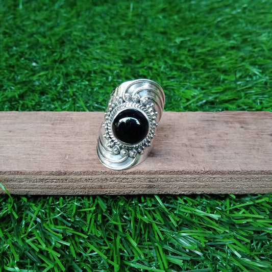 Black Onyx Gemstone Round 925 Sterling Silver Ring | Black Onyx Gemstone Ring | Gifts for Her | Made to Order | Boho | Black Onyx Big ring