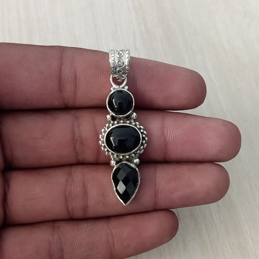 Black Onyx Gemstone Silver Pendant , 925 Sterling Silver Pendant, Boho Silver Pendant, Onyx Silver pendant, 925 silver Pendant, etsy sale