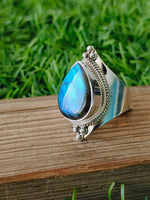 minimalist# summer gift# Boho Statement Ring -Labradorite Sterling Silver Ring -Bohemian Ring- Labradorite gemstone - Rings -Gift for her