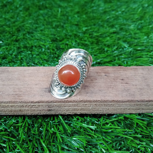 Carnelian Gemstone Round 925 Sterling Silver Ring | Carnelian Gemstone Ring | Gifts for Her | Made to Order | Boho | Carnelian Big ring