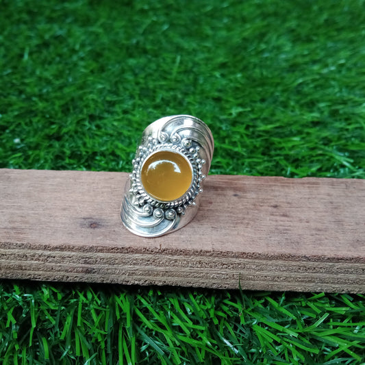 Yellow Calcy Gemstone Round 925 Sterling Silver Ring | Yellow Gemstone Ring | Gifts for Her | Made to Order | Boho | Calcy Ring | Big ring