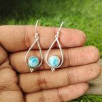 Larimar Sterling Silver Handmade Earring Larimar Stone Daily wearable Earrings in Round Shape Boho Earrings Gift for Her Unique Larimar