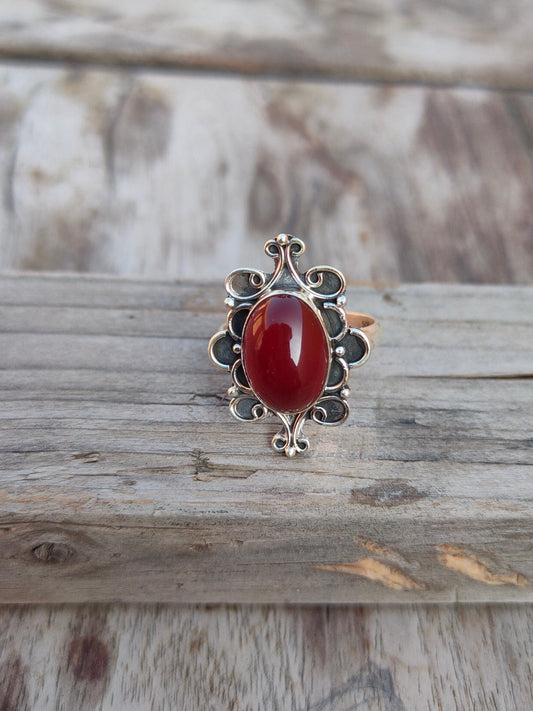 Boho Statement Ring - Red Jade Sterling Silver Ring - Hand Crafted Bohemian Ring-Bohemian Ring - Red Jade Rings -Gift for