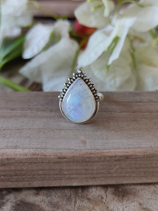 Boho  Ring - Rainbow Moonstone Sterling Silver Ring - Hand Crafted Bohemian Ring-Bohemian Ring - Rainbow Moonstone  - Rings -Gift for her