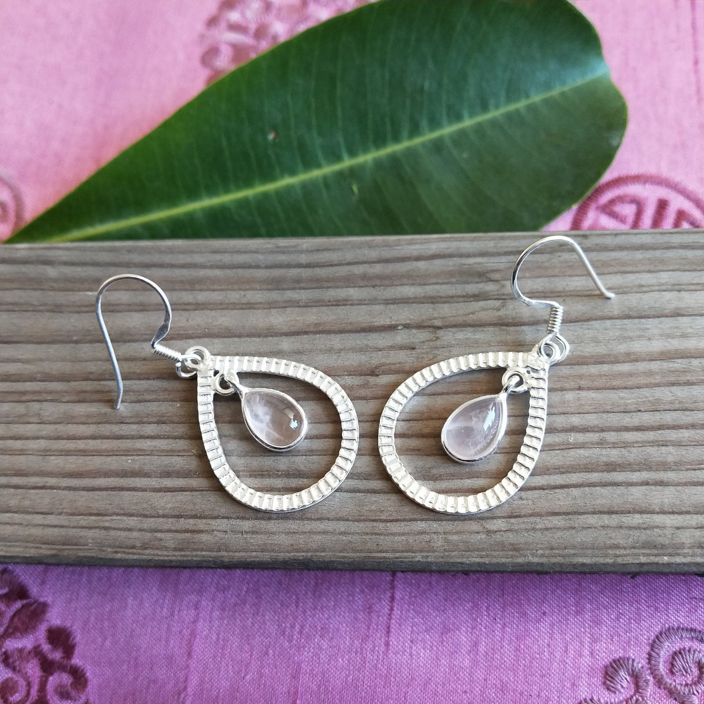 Rose Quartz Sterling Silver Handmade Earring | Rose Quartz Stone | Daily wearable Earrings in Teardrop Shape Boho Earrings Gift for Her