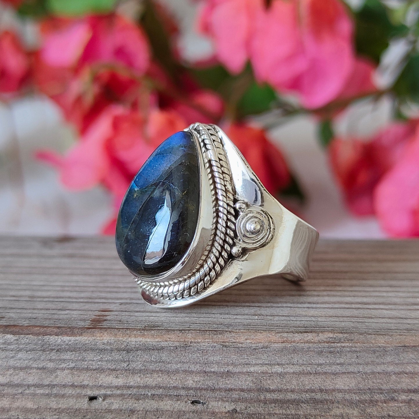 labradorite  Boho  Ring -labradorite  Sterling Silver Ring - Hand Crafted Bohemian Ring-Adjustable ring  -blue stone  - Rings -Gift for
