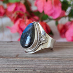 labradorite  Boho  Ring -labradorite  Sterling Silver Ring - Hand Crafted Bohemian Ring-Adjustable ring  -blue stone  - Rings -Gift for
