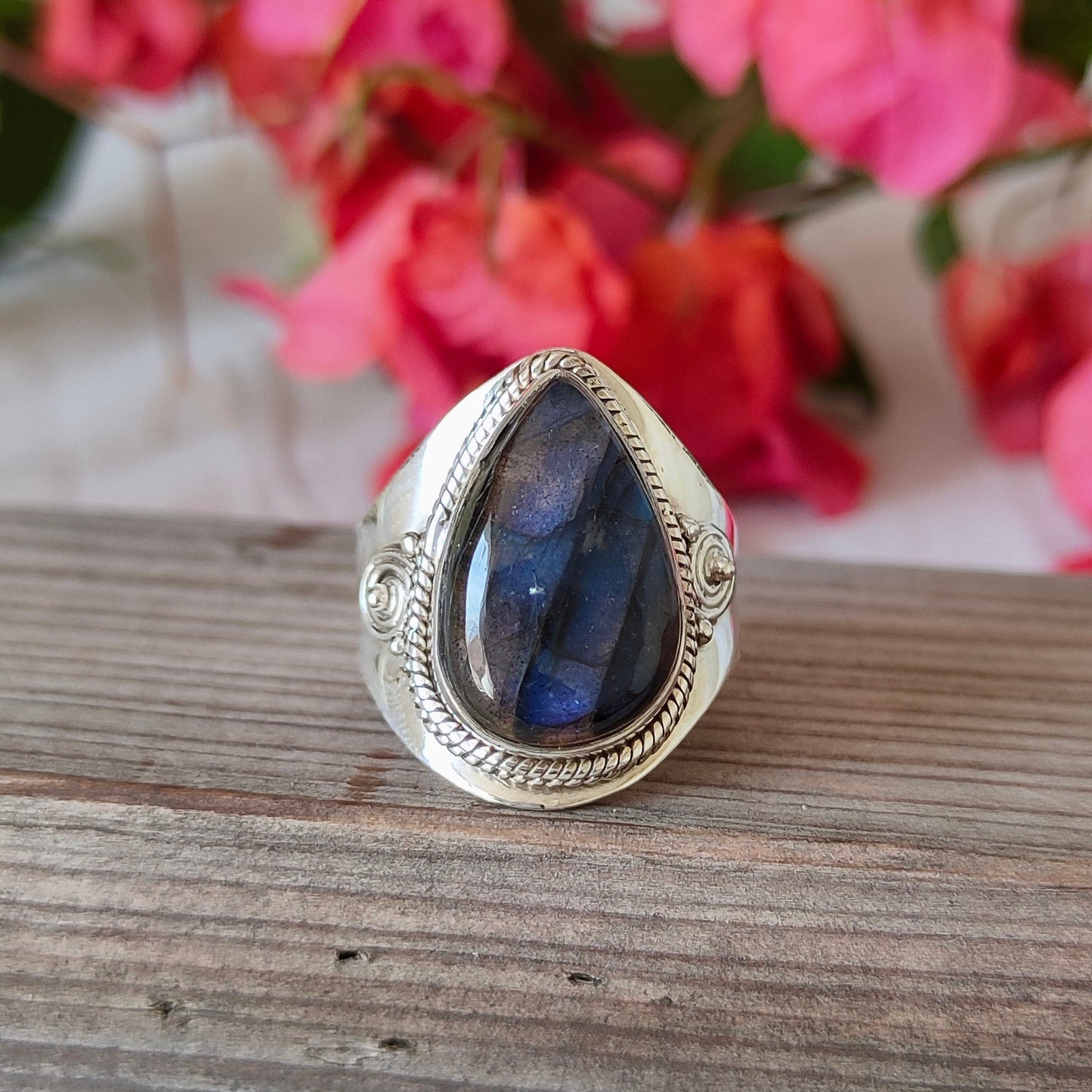 labradorite  Boho  Ring -labradorite  Sterling Silver Ring - Hand Crafted Bohemian Ring-Adjustable ring  -blue stone  - Rings -Gift for