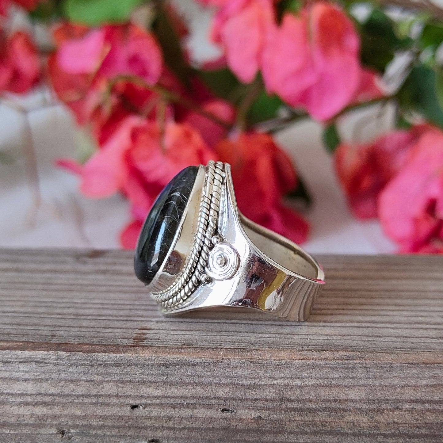 labradorite  Boho  Ring -labradorite  Sterling Silver Ring - Hand Crafted Bohemian Ring-Adjustable ring  -blue stone  - Rings -Gift for