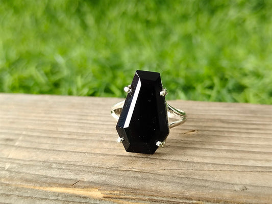 Black Onyx Coffin Shape Boho Statement Ring -Black Onyx - Hand Crafted Coffin Shape Ring -Bohemian Ring Black Onyx Ring -Rings -Gift for her