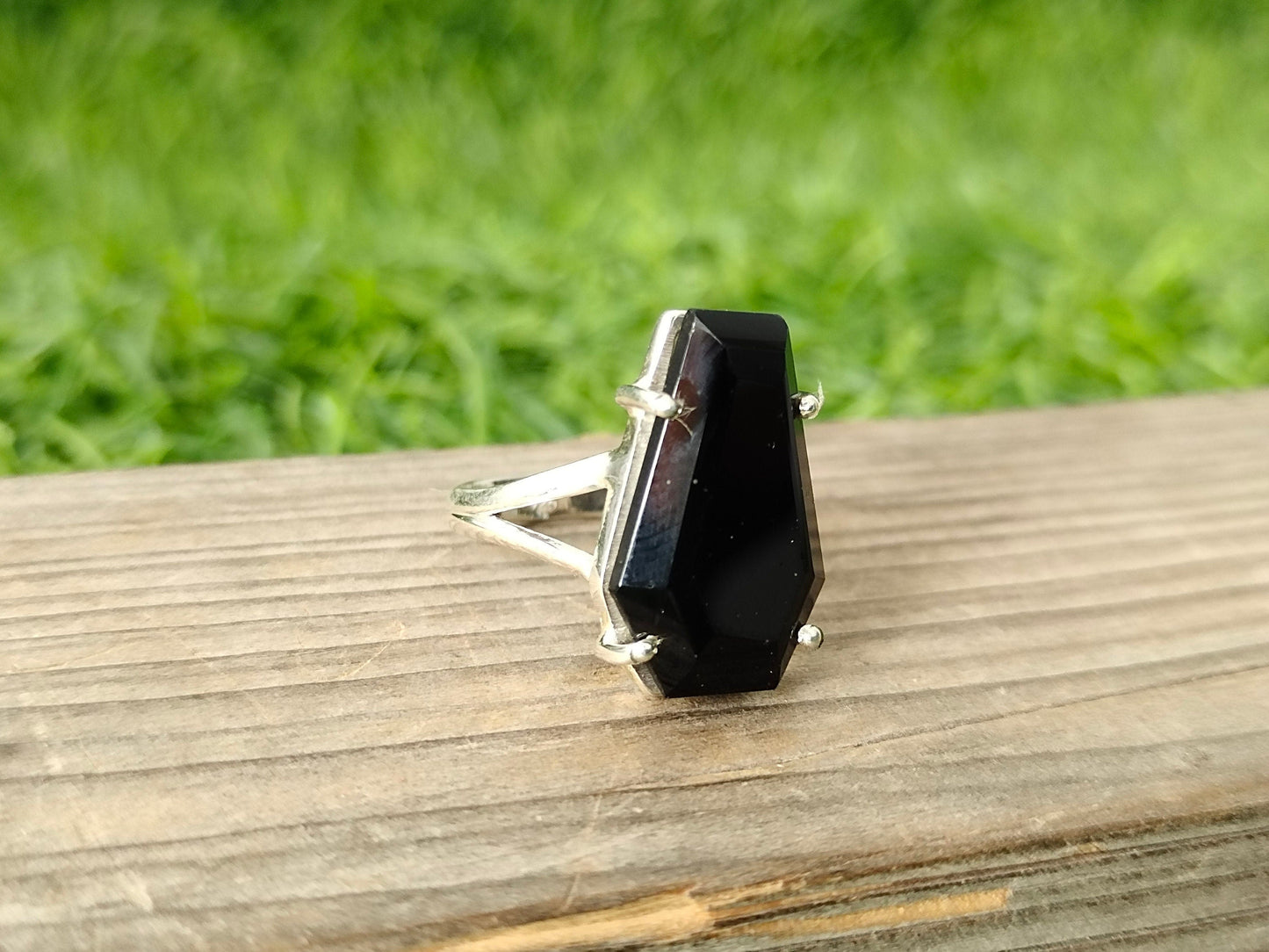 Black Onyx Coffin Shape Boho Statement Ring -Black Onyx - Hand Crafted Coffin Shape Ring -Bohemian Ring Black Onyx Ring -Rings -Gift for her