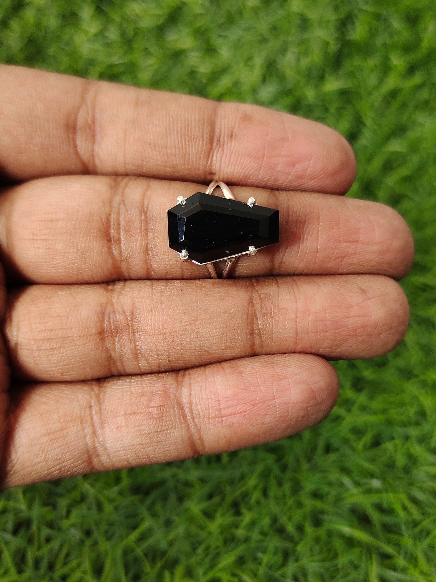 Black Onyx Coffin Shape Boho Statement Ring -Black Onyx - Hand Crafted Coffin Shape Ring -Bohemian Ring Black Onyx Ring -Rings -Gift for her