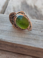 Boho Statement Ring - Green Jade Sterling Silver Ring - Hand Crafted Bohemian Ring-Bohemian Ring - Green Jade - Rings -Gift for