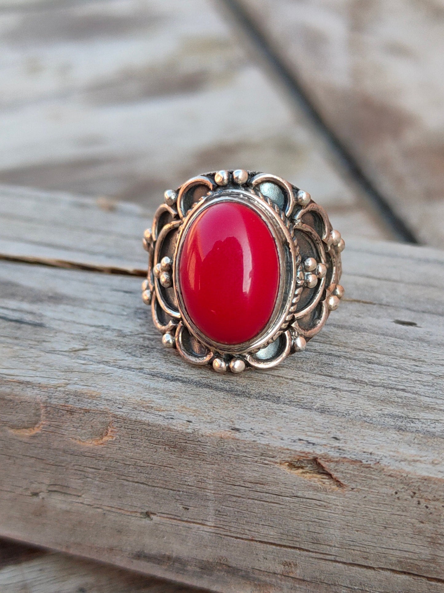 Boho Statement Ring | Coral Sterling Silver Ring | Hand Crafted Bohemian Ring | Boho Ring | Coral Ring | Rings for Gifts - Gifts for her