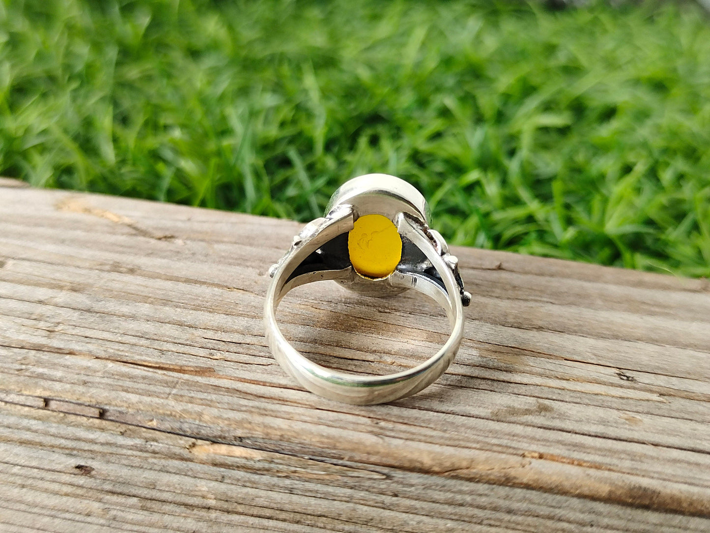 Boho Ring - Yellow  Calci Sterling Silver Ring - Hand Crafted Bohemian Ring-Silver Ring - Yellow Calci Rings -Gift for her- 925 silver ring