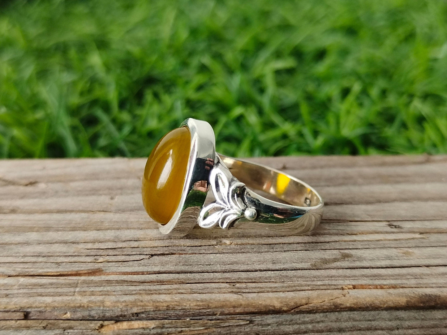 Boho Ring - Yellow  Calci Sterling Silver Ring - Hand Crafted Bohemian Ring-Silver Ring - Yellow Calci Rings -Gift for her- 925 silver ring