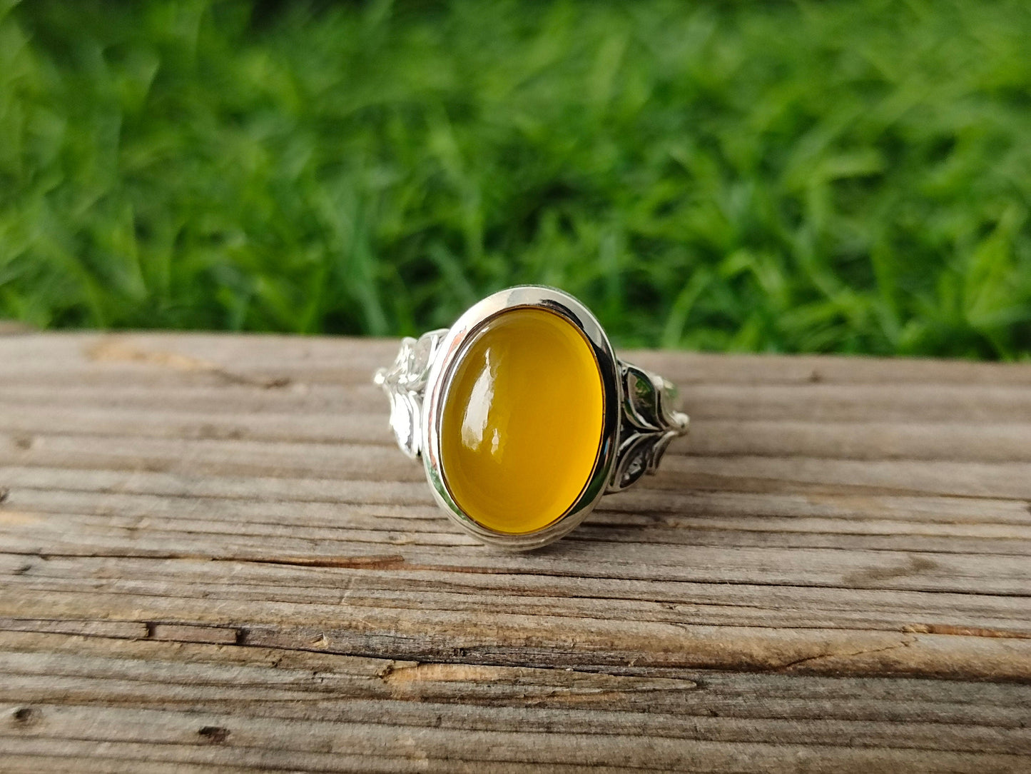 Boho Ring - Yellow  Calci Sterling Silver Ring - Hand Crafted Bohemian Ring-Silver Ring - Yellow Calci Rings -Gift for her- 925 silver ring