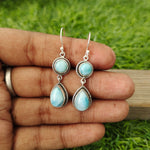 Natural Larimar Gemstone  Silver Handmade Earring Sunstone Daily wearable Earrings in Round Shape Bezel Earrings Gift for Her