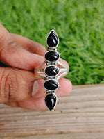 Black Onyx top quality Black Stone ring -Cabochon ring - 925 sterling silver ring - 5 stone  big size ring - middle finger ring-silver rings