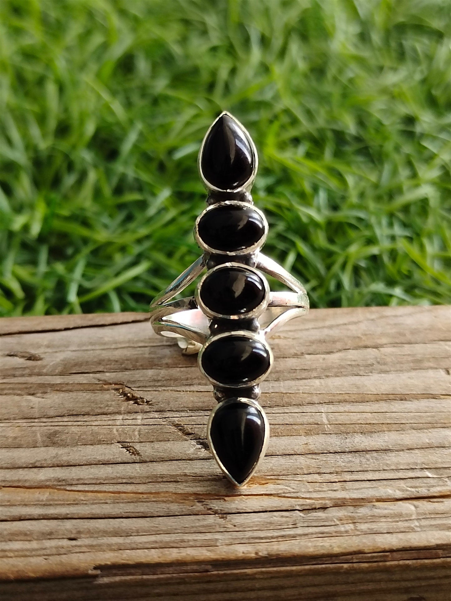 Black Onyx top quality Black Stone ring -Cabochon ring - 925 sterling silver ring - 5 stone  big size ring - middle finger ring-silver rings