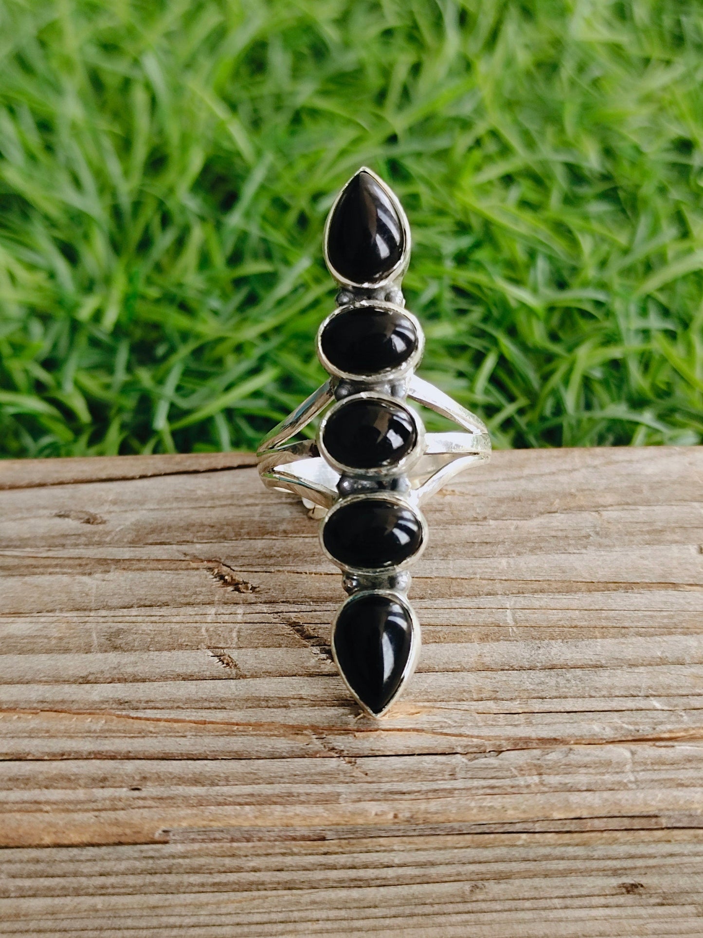 Black Onyx top quality Black Stone ring -Cabochon ring - 925 sterling silver ring - 5 stone  big size ring - middle finger ring-silver rings