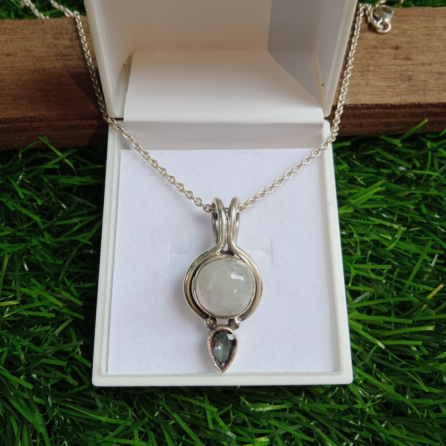 Moonstone and Mystic Quartz Sterling silver Pendant, handmade pendant, Moonstone and Mystic Quartz pendant, DualStone Pendant,Gift for Women