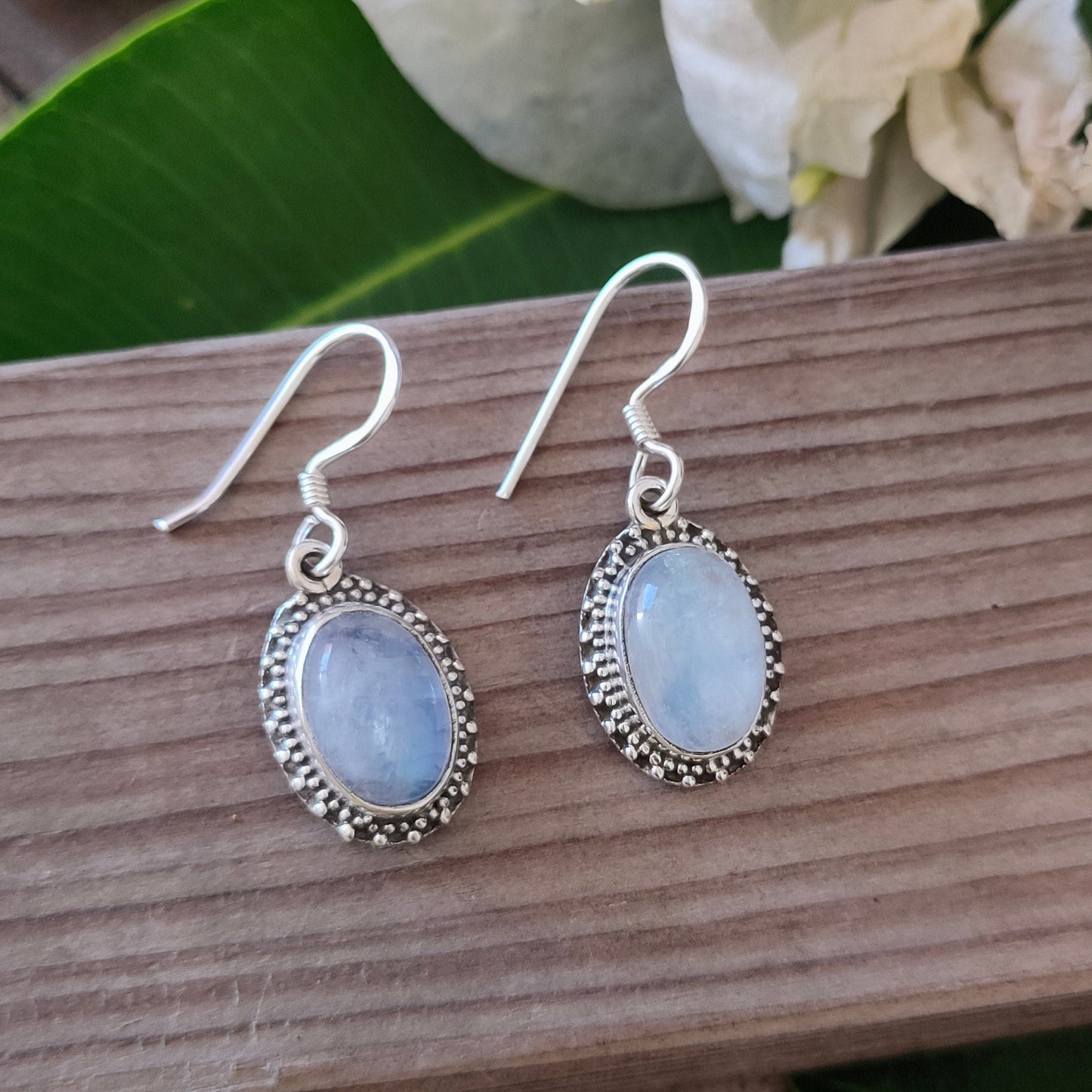 Rainbow Moonstone 925 Sterling Silver Handmade Earring Rainbow Moonstone Oval Shape Silver Earrings  Boho Earrings Gift for Her