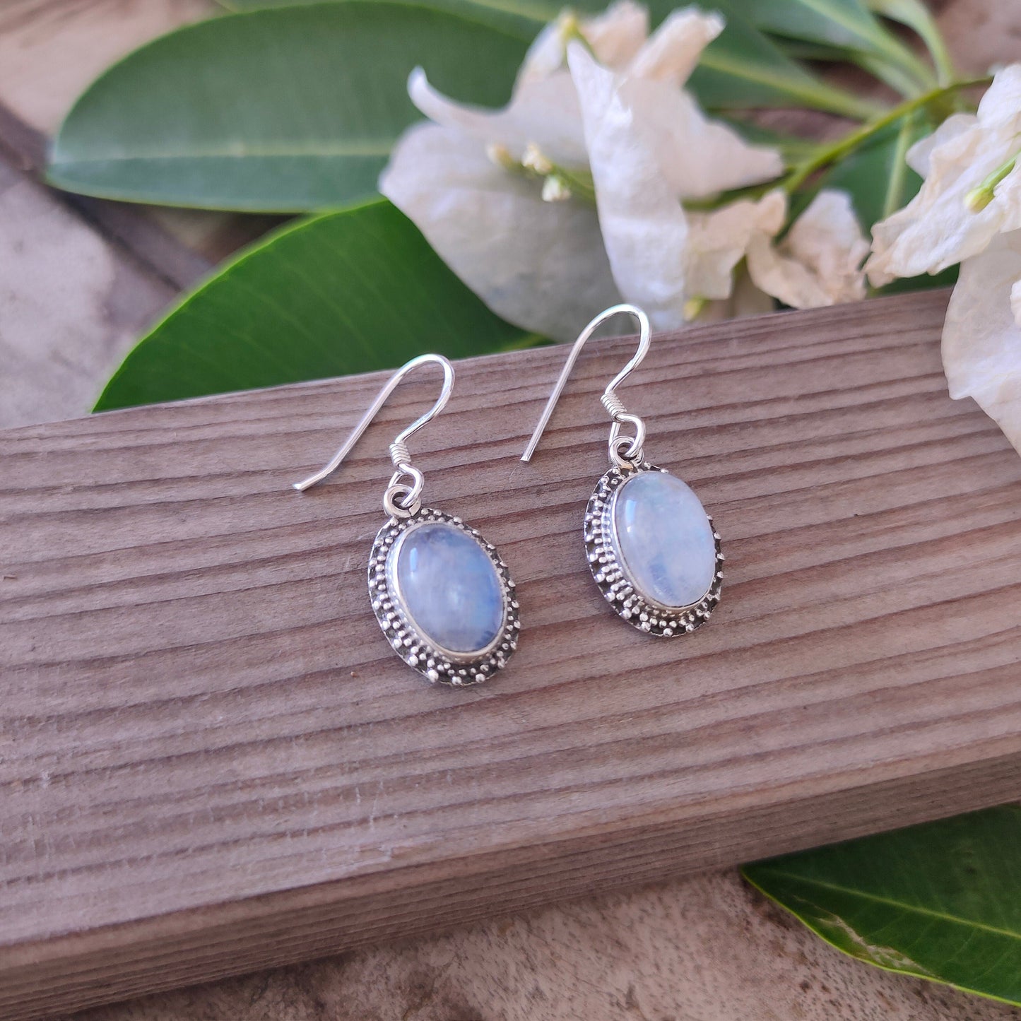 Rainbow Moonstone 925 Sterling Silver Handmade Earring Rainbow Moonstone Oval Shape Silver Earrings  Boho Earrings Gift for Her