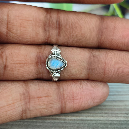 Boho  Ring - Rainbow Moonstone Sterling Silver Ring - Hand Crafted Bohemian Ring-Bohemian Ring - Rainbow Moonstone  - Rings -Gift for her