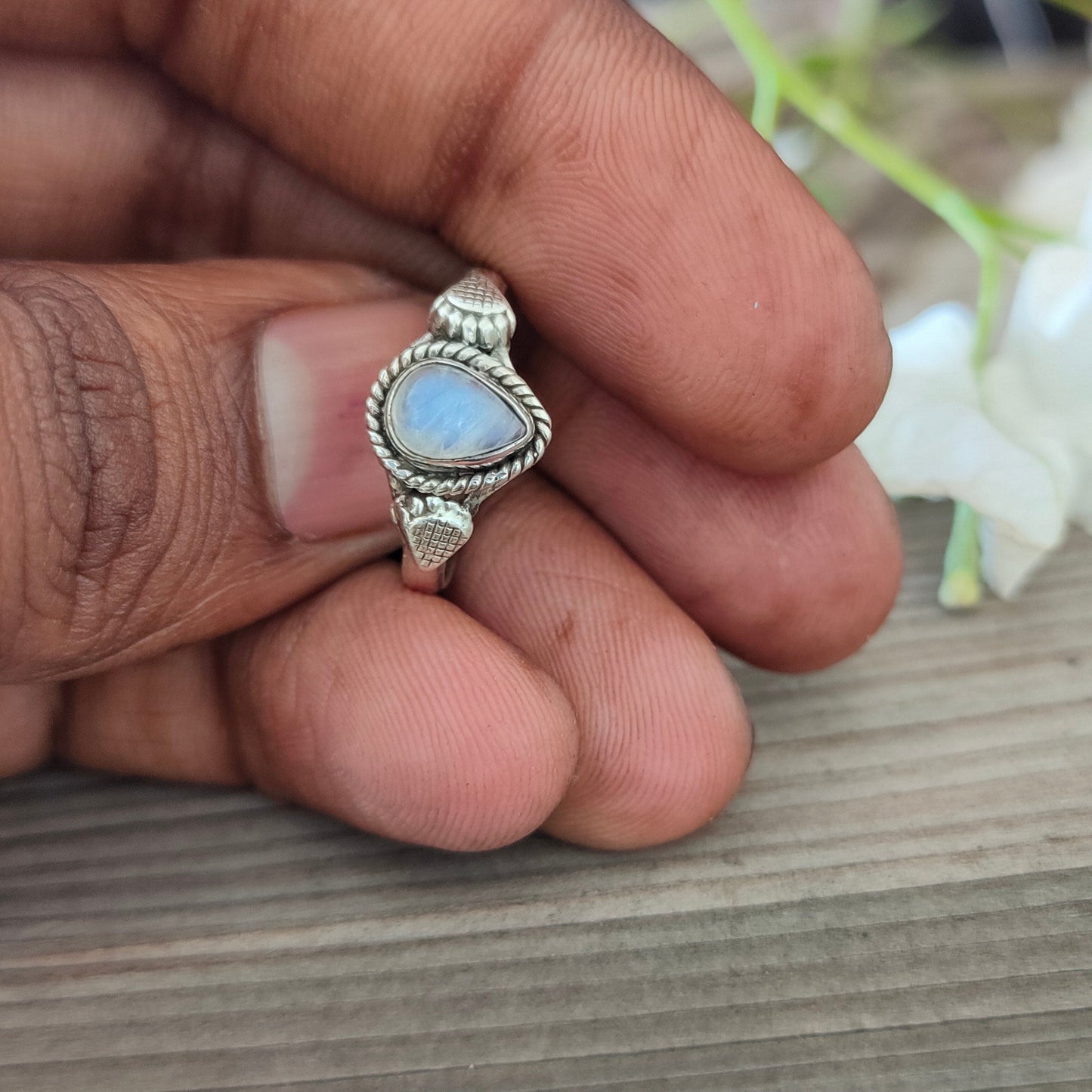 Boho  Ring - Rainbow Moonstone Sterling Silver Ring - Hand Crafted Bohemian Ring-Bohemian Ring - Rainbow Moonstone  - Rings -Gift for her