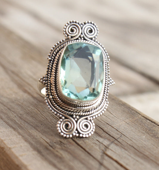 Boho Statement Ring -Sea glass Sterling Silver Ring - Hand Crafted Bohemian Ring-Bohemian Ring - Sea glass- Rings -Gift for