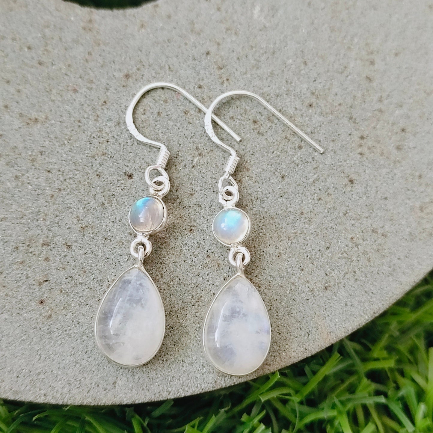 Moonstone Sterling Silver Handmade Earring Moonstone Daily wearable Earrings in Round Shape Bezel Earrings Gift for Her