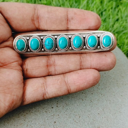 Boho Statement Ring - Turquoise Sterling Silver Ring - Hand Crafted Bohemian Ring- 7 Stones Ring - Turquoise  - Rings -Gifts - Long RIng