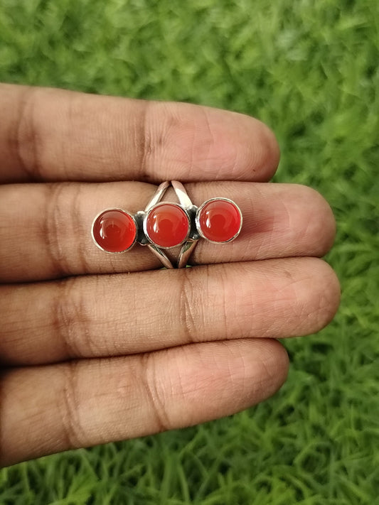 Natural Carnelian Silver ring , 925 Sterling Silver ring , Triple Stone Ring , 925 Sterling Silver Ring, Gemstone Ring,Silver Jewelry,Rings