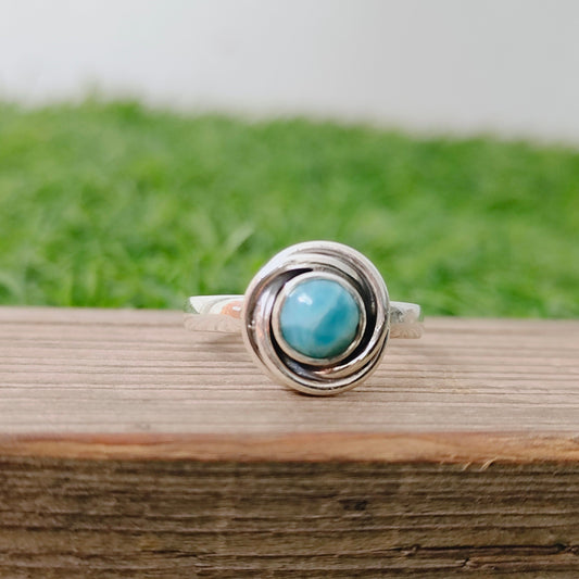 Natural Larimar flower shape Stone ring - Cabochon ring - 925 sterling silver ring - larimar ring  - wedding Rings - silver rings- gifts