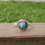 Natural Larimar flower shape Stone ring - Cabochon ring - 925 sterling silver ring - larimar ring  - wedding Rings - silver rings- gifts