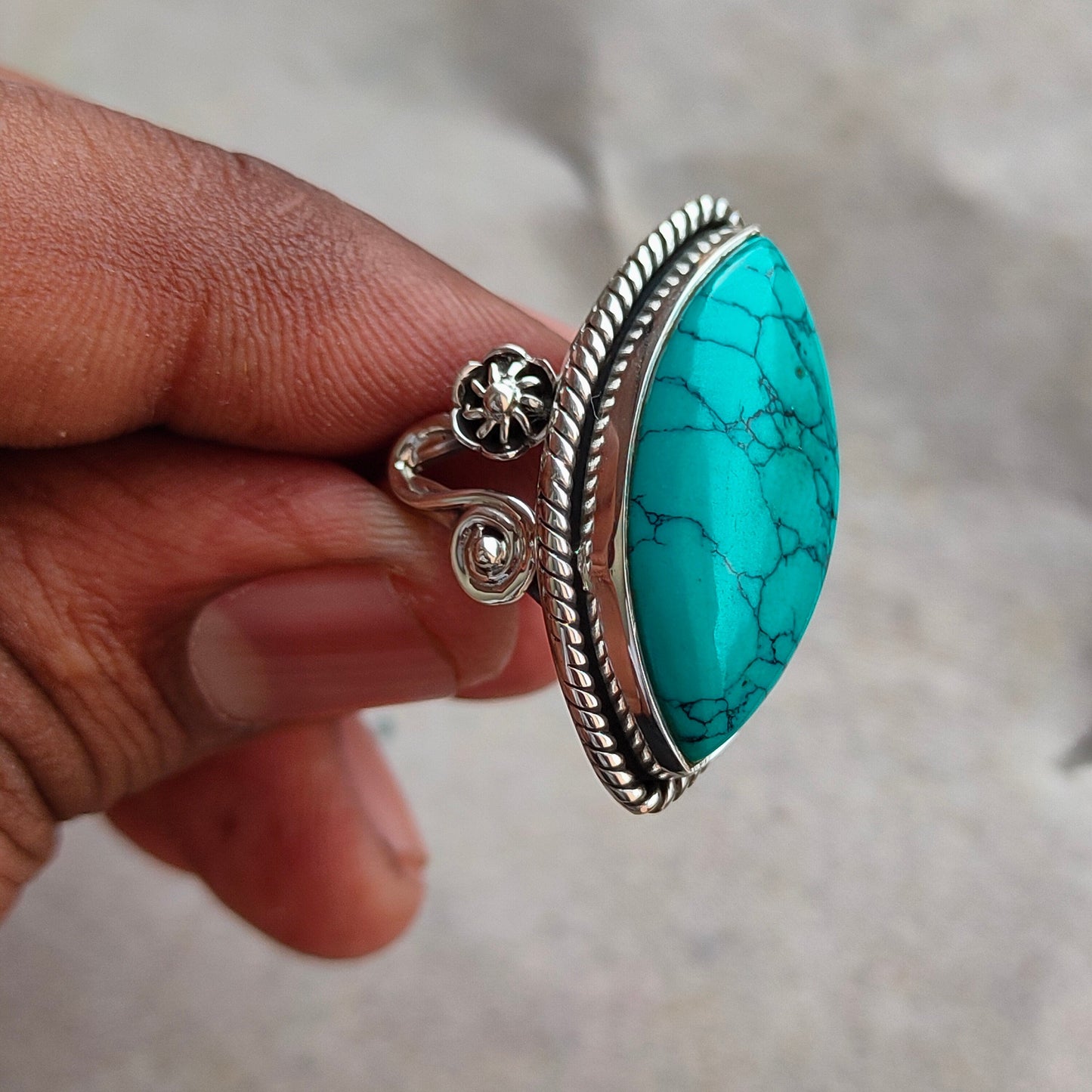 Turquoise Boho  Ring - Turquoise Sterling Silver Ring - Hand Crafted Bohemian Ring-Bohemian Ring - Turquoise - Rings -Gift for her- bohemian