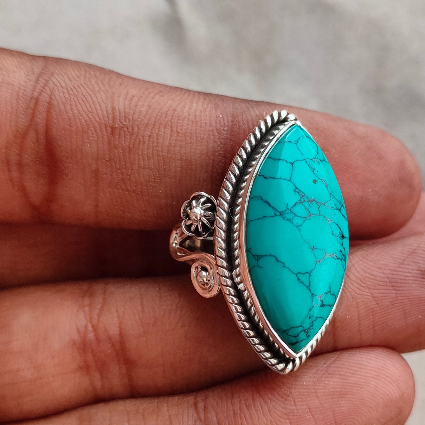 Turquoise Boho  Ring - Turquoise Sterling Silver Ring - Hand Crafted Bohemian Ring-Bohemian Ring - Turquoise - Rings -Gift for her- bohemian