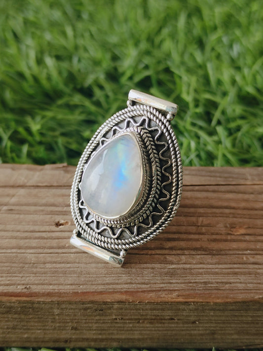 Moonstone Boho Ring - Rainbow Moonstone Sterling Silver Ring - statement ring - Rainbow Moonstone- free shipping ring-