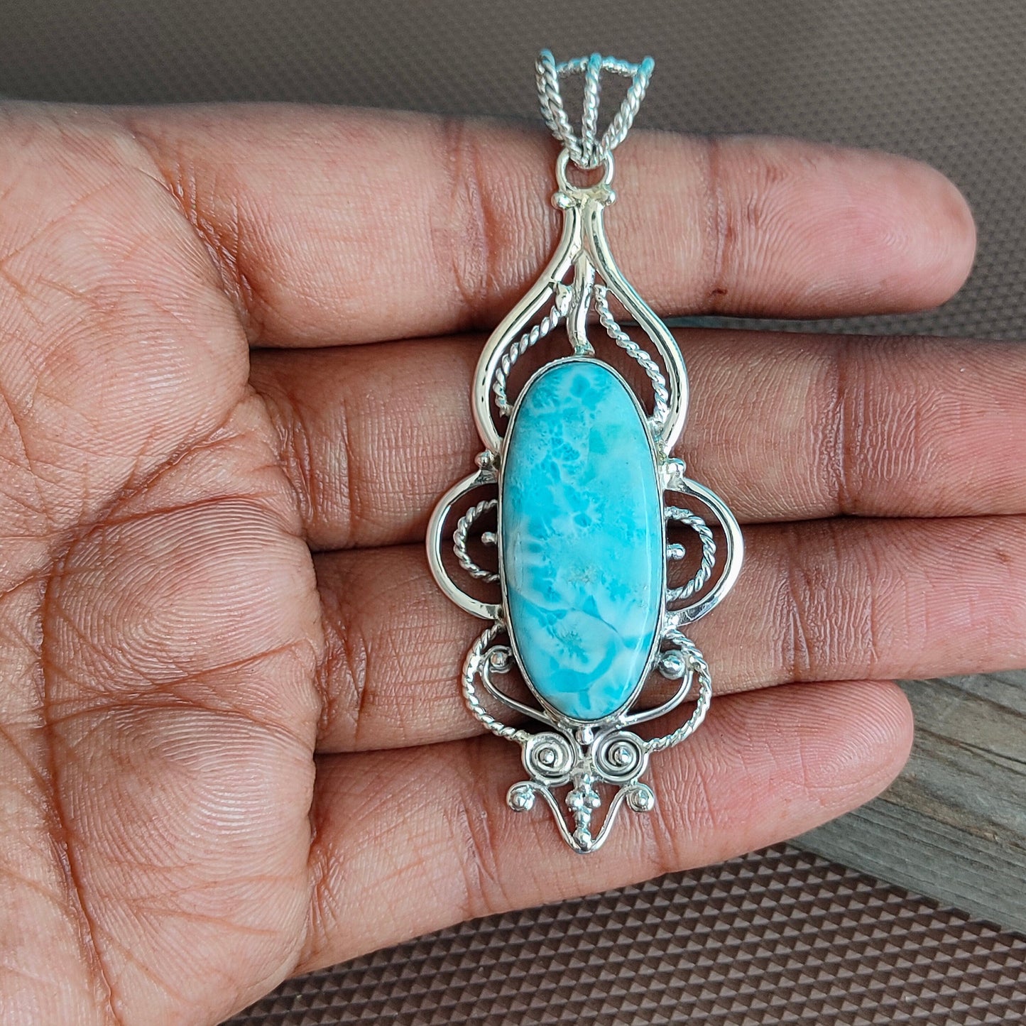 Larimar stone  designed Pendant , handmade bohemian pendant , Larimar pendant , natural larimar stone pendant , design pendant , gift item