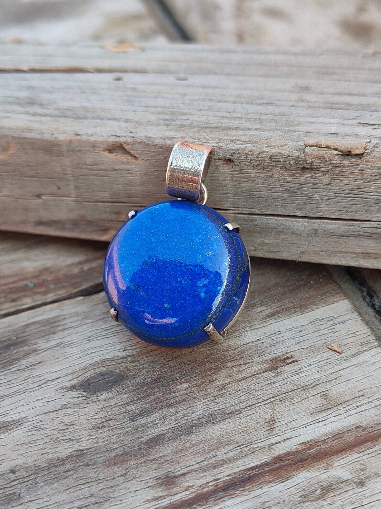 Handmade Lapis Pendant of Solid 925 Sterling Silver, Beautiful Lapis Pendant in Round Shape, Bezel Pendant Gift for her