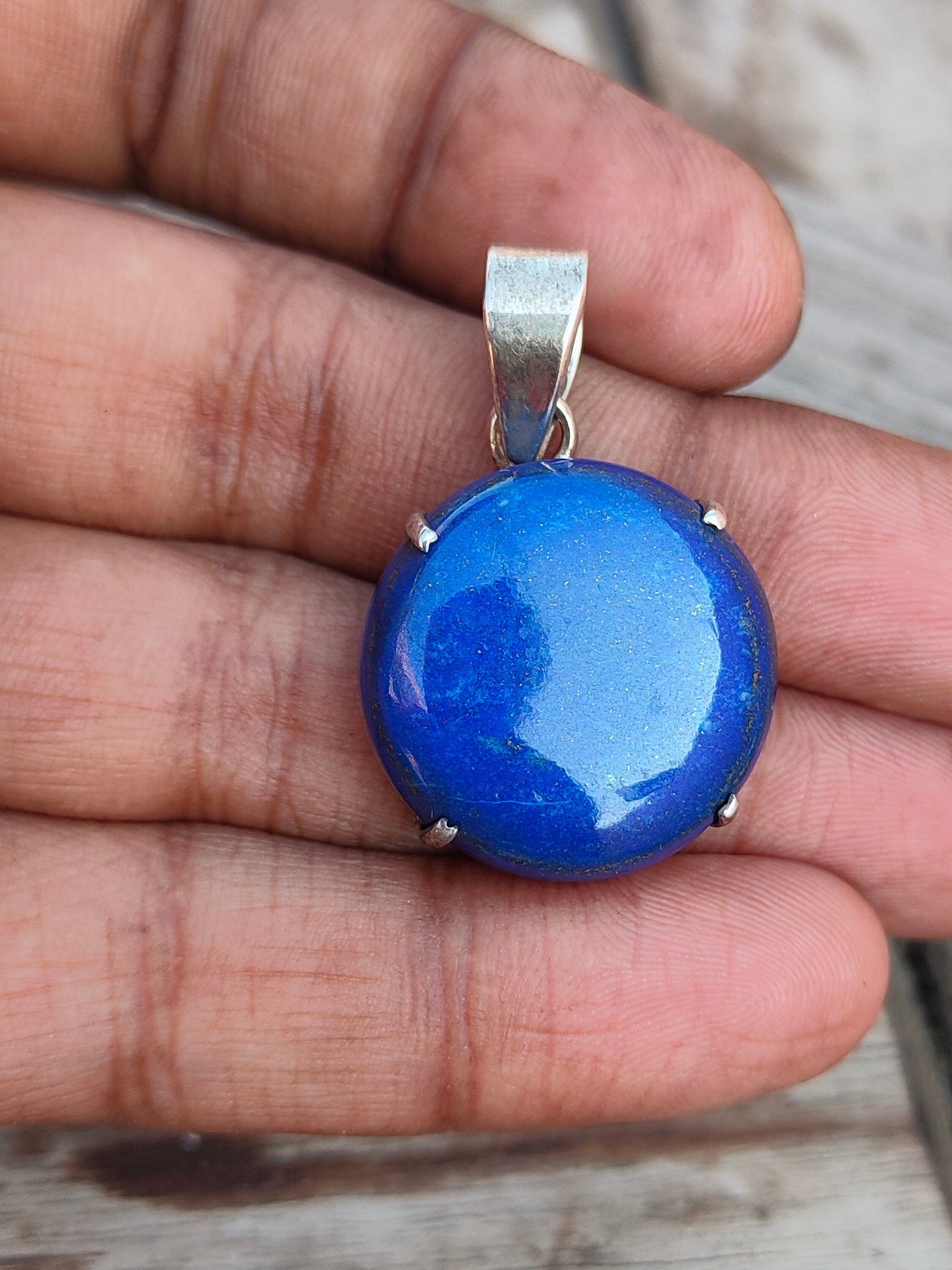 Handmade Lapis Pendant of Solid 925 Sterling Silver, Beautiful Lapis Pendant in Round Shape, Bezel Pendant Gift for her