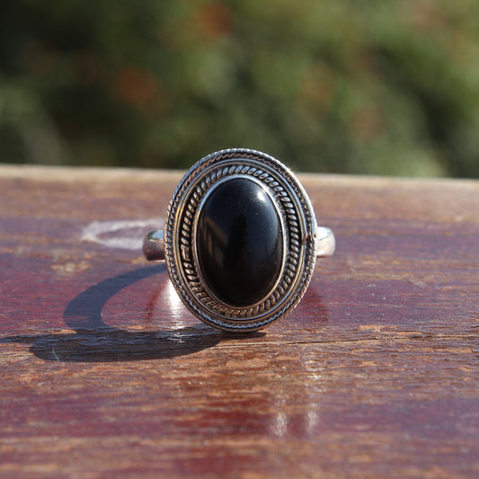 Boho Statement Ring -Black Onyx Stone  Sterling Silver Ring - Hand Crafted Bohemian Ring - Bohemia Black Onyx stone Ring - Rings - Gift for
