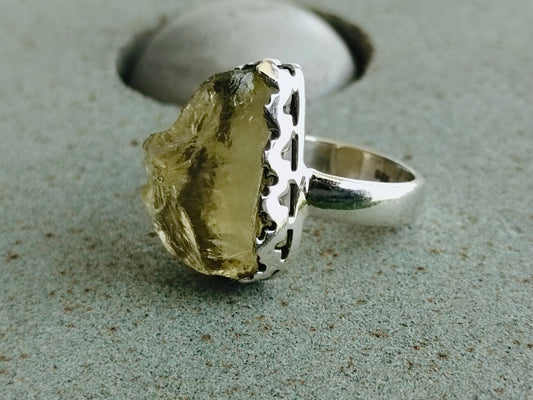 Boho Statement Ring - Raw Gemstone of Lemon Quartz Sterling Silver Ring- Hand Crafted Bohemian Ring-Bohemian Ring -Raw Lemon Quartz - Gifts