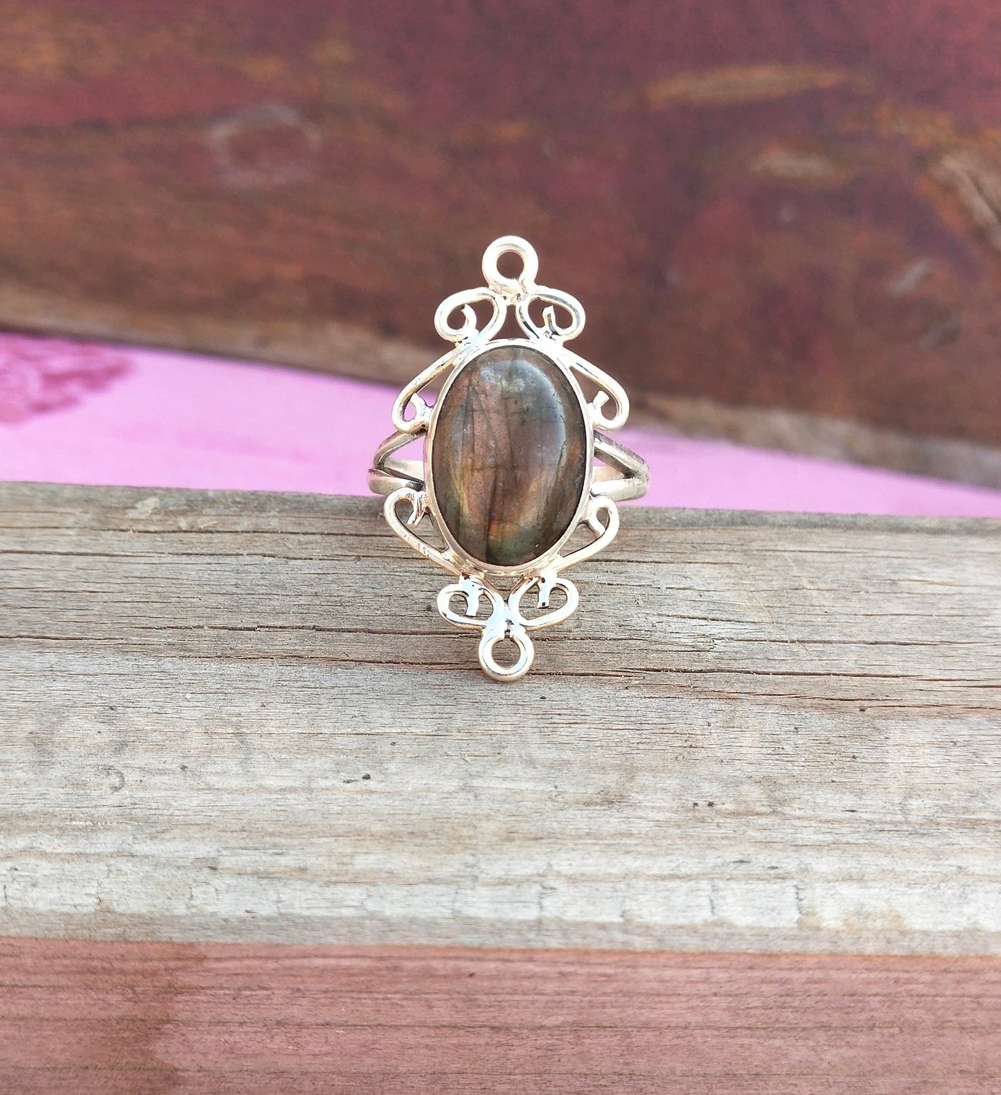 Boho Statement Ring - Labradorite  Sterling Silver Ring - Hand Crafted Bohemian Ring -Bohemian Ring - black rainbow Ring - Rings - Gift for