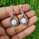 Rainbow Moonstone Earring - 925 Sterling Silver Handmade Earring - Moonstone Round Shape Silver Earrings - Boho Earrings - Gift for Her