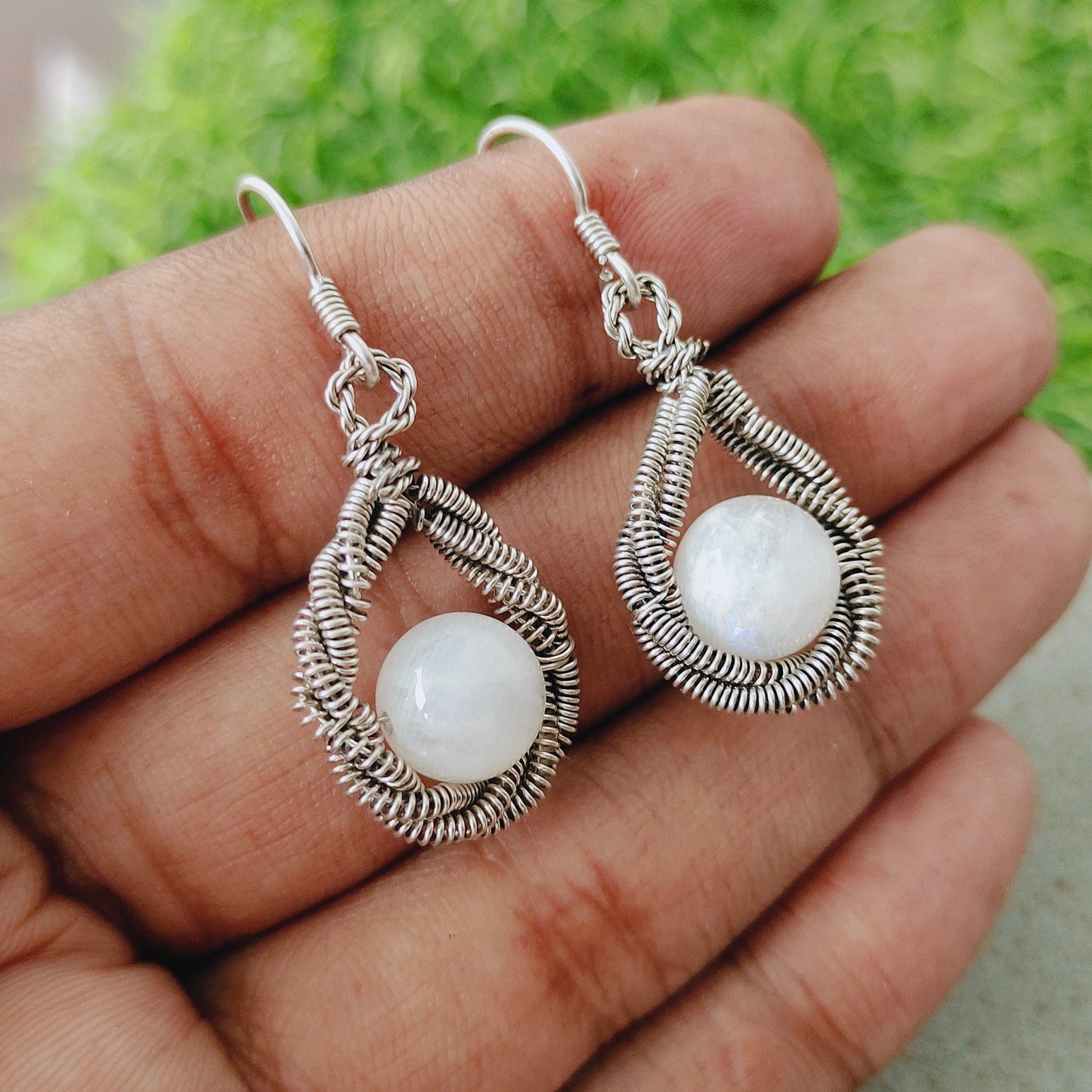 Rainbow Moonstone Earring - 925 Sterling Silver Handmade Earring - Moonstone Round Shape Silver Earrings - Boho Earrings - Gift for Her