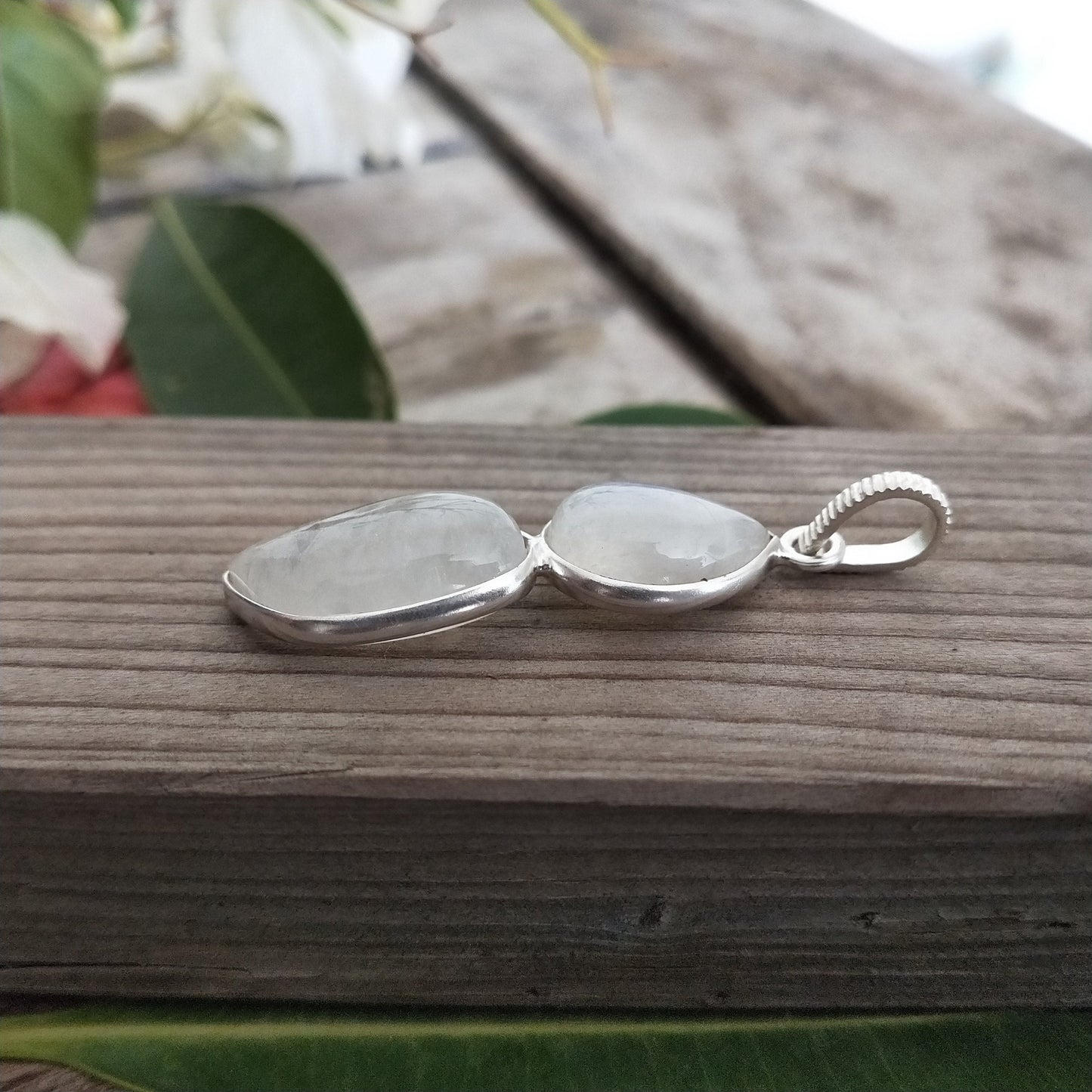 Rainbow Moonstone Dual stone Pendant in Solid 925-Sterling Silver | Gorgeous Handmade Rainbow Moonstone Pendant | Boho Pendant Gift for Her