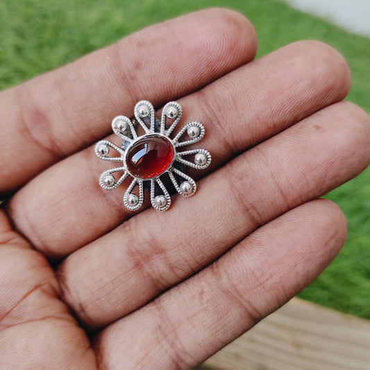 Hessonite flower shape Silver ring- Hessonite ring - 925 sterling silver ring - flower shape ring  - wedding Rings - silver rings- gifts