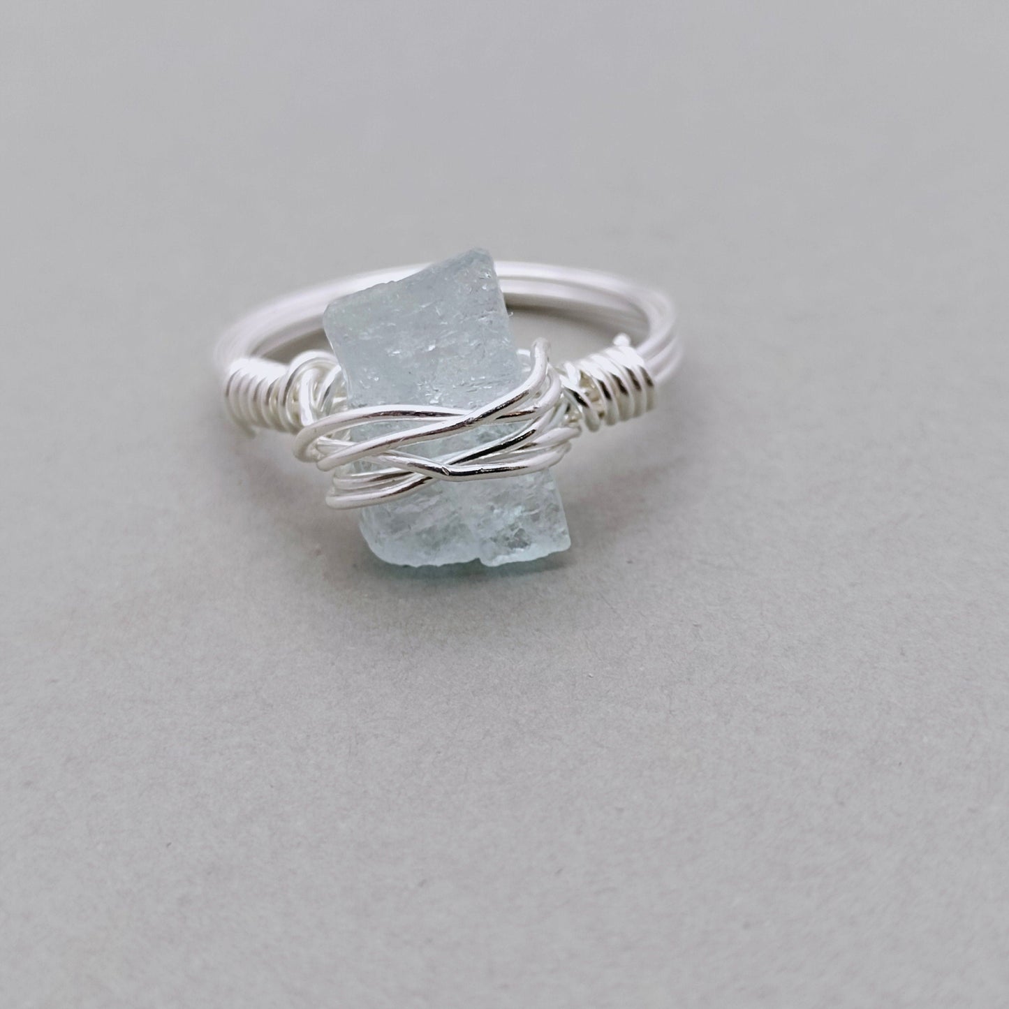 Aquamarine stone 925 sterling silver ring - wired ring - Raw Gemstone sterling silver Ring- Hand Crafted Bohemian Ring  - summer gift